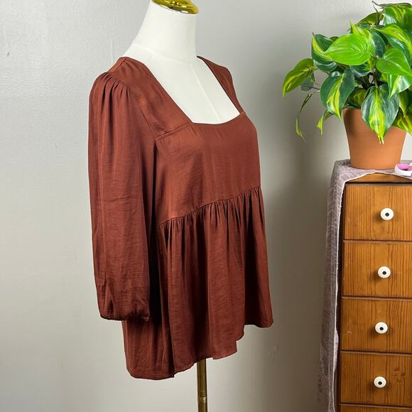 Dolan Left Coast Collection Brown Baby Doll Top with 3/4 Length Sleeves Small - Picture 2 of 11